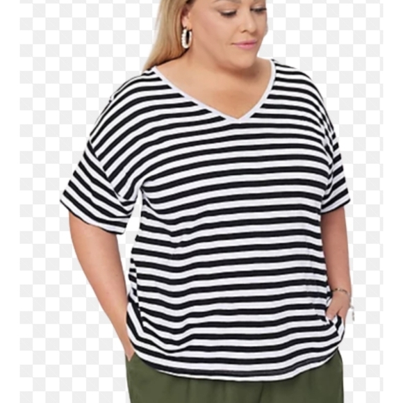 Jason Wu Black and White Striped Short Sleeve Tee - Picture 1 of 8